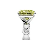 Solitaire Engagement Ring Setting for Fancy Yellow Radiant Cut Center with Beaded Bezel Station Band and Prong Head in Platinum
