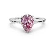 Solitaire Engagement Ring Setting for Fancy Pink Pear-Shaped Center with Bamboo Band and Prong Head in Sterling Silver