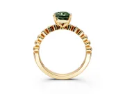 Solitaire Engagement Ring Setting for Fancy Green Radiant Cut Center with Bezel-Dot Beaded Band and Prong Head in Yellow Gold