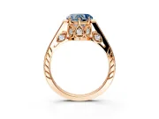 Cathedral Engagement Ring Setting for Fancy Blue Heart-Shaped Center with Antique-Style Pave Band and Prong Head in Rose Gold
