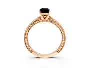 Solitaire Engagement Ring Setting for Fancy Black Emerald Cut Center with Engraved Milgrain Band and Prong Head in Rose Gold