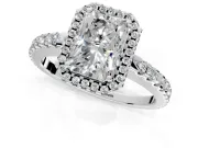 Accent Halo Engagement Ring Setting for Radiant Cut Center with Full-Length Pave Band and Prong Head in Platinum