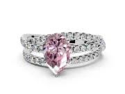 Solitaire Engagement Ring Setting for Fancy Pink Pear-Shaped Center with Woven 3-Strand Pave Band and Prong Head in Platinum