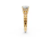 Solitaire Engagement Ring Setting for Princess Cut Center with Filigree Band and Prong Head in Yellow Gold