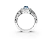 Milgrain Halo Engagement Ring Setting for Fancy Blue Marquise Center with Pave Band and Prong Head in White Gold