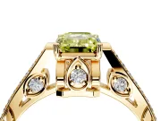 Cathedral Engagement Ring Setting for Fancy Yellow Emerald Cut Center with Antique-Style Pave Band and Prong Head in Yellow Gold