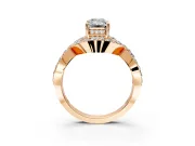 Halo Engagement Ring Setting for Emerald Cut Center with Pave Infinity Twist Band and Prong Head in Rose Gold