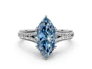 Solitaire Engagement Ring Setting for Fancy Blue Marquise Center with Pave Rail Split Shank and Prong Head in Sterling Silver