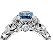 Solitaire Engagement Ring Setting for Fancy Blue Emerald Cut Center with Filigree Band and Prong Head in White Gold