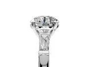 3 Stone Engagement Ring Setting for Round Cut Center with Tapered Baguettes, Plain Band and Prong Head in White Gold