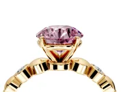 Solitaire Engagement Ring Setting for Fancy Pink Round Cut Center with Beaded Bezel Station Band and Prong Head in Yellow Gold