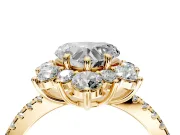 Floral Halo Engagement Ring Setting for Heart-Shaped Center with Pave Accents and Prong Head in Yellow Gold
