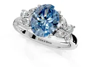 Floral Engagement Ring Setting for Fancy Blue Oval Center with Marquise Cluster Shoulders and Prong Head in Sterling Silver