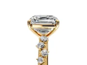 Cluster Engagement Ring Setting for Asscher Cut Center with Round Cut Accent Band and Prong Head in Yellow Gold