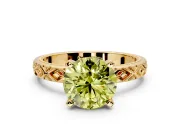 Solitaire Engagement Ring Setting for Fancy Yellow Round Cut Center with Milgrain X Pattern Band and Prong Head in Yellow Gold