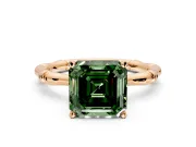 Solitaire Engagement Ring Setting for Fancy Green Asscher Cut Center with Bamboo Band and Prong Head in Rose Gold
