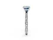 Solitaire Engagement Ring Setting for Fancy Blue Princess Cut Center with Milgrain-Edged Pave Band and Prong Head in Sterling Silver