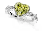 Milgrain Bezel Engagement Ring Setting for Fancy Yellow Heart-Shaped Center with Marquise Stations and Bezel Head in Platinum