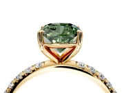 Solitaire Engagement Ring Setting for Fancy Green Cushion Cut Center with Micro Pave Band and Prong Head in Yellow Gold