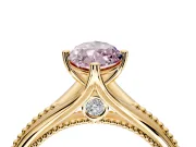 Solitaire Engagement Ring Setting for Fancy Pink Marquise Center with Milgrain Cathedral Band and Prong Head in Yellow Gold
