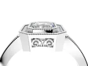 Halo Engagement Ring Setting for Emerald Cut Center with Milgrain Halo, Pave Band and Prong Head in Platinum