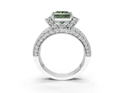 Pave Engagement Ring Setting for Fancy Green Princess Cut Center with Curved Accent Rows, Openwork and Prong Head in Sterling Silver