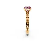 Solitaire Engagement Ring Setting for Fancy Pink Round Cut Center with Scrollwork Band and Prong Head in Yellow Gold