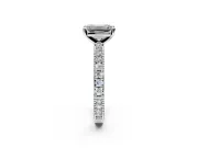 Solitaire Engagement Ring Setting for Emerald Cut Center with Milgrain-Edged Pave Band and Prong Head in Platinum
