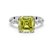 Cluster Engagement Ring Setting for Fancy Yellow Asscher Cut Center with Round Cut Accent Band and Prong Head in Platinum