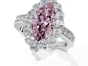 Halo Engagement Ring Setting for Fancy Pink Marquise Center with Milgrain Channel Band and Prong Head in White Gold