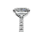 Solitaire Engagement Ring Setting for Emerald Cut Center with Fine Pave Narrow Band and Prong Head in Platinum