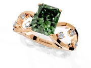 Solitaire Engagement Ring Setting for Fancy Green Radiant Cut Center with Criss-Cross Accent Band and Prong Head in Rose Gold