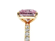 Solitaire Engagement Ring Setting for Fancy Pink Radiant Cut Center with Pave Accents and Prong Head in Yellow Gold