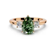 3 Stone Engagement Ring Setting for Fancy Green Pear-Shaped Center with Wide Plain Band and Prong Head in Rose Gold