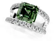 Solitaire Engagement Ring Setting for Fancy Green Asscher Cut Center with Wide-Open Split Shank and Prong Head in Sterling Silver