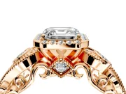 Milgrain Halo Engagement Ring Setting for Asscher Cut Center with Shoulder Bezels and Prong Head in Rose Gold