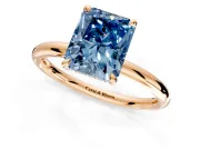 Hidden Halo Engagement Ring Setting for Fancy Blue Radiant Cut Center with Thin Rounded Band and Prong Head in Rose Gold