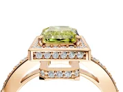 Halo Engagement Ring Setting for Fancy Yellow Radiant Cut Center with Metal-Rimmed Halo, Pave Band and Prong Head in Rose Gold