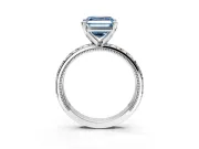 Solitaire Engagement Ring Setting for Fancy Blue Asscher Cut Center with XO Engraved Band and Prong Head in Sterling Silver