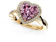 Halo Engagement Ring Setting for Fancy Pink Heart-Shaped Center with Twist Band and Prong Head in Yellow Gold