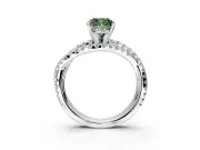 Solitaire Engagement Ring Setting for Fancy Green Cushion Cut Center with Woven 3-Strand Pave Band and Prong Head in Sterling Silver