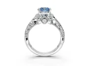 Solitaire Engagement Ring Setting for Fancy Blue Cushion Cut Center with Filigree Accent Basket and Prong Head in Platinum