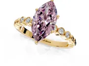 Solitaire Engagement Ring Setting for Fancy Pink Marquise Center with Bezel-Dot Beaded Band and Prong Head in Yellow Gold
