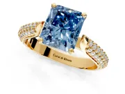 Solitaire Engagement Ring Setting for Fancy Blue Radiant Cut Center with Multi-Row Accents and Prong Head in Yellow Gold