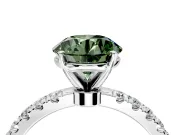 Open Basket Engagement Ring Setting for Fancy Green Round Cut Center with Pave Band and Prong Head in Platinum