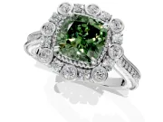 Milgrain Halo Engagement Ring Setting for Fancy Green Cushion Cut Center with Bezel Point Accents and Prong Head in Platinum