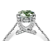 Solitaire Engagement Ring Setting for Fancy Green Oval Center with Widening Pave Band and Claw Prong Head in Platinum