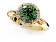 Halo Engagement Ring Setting for Fancy Green Round Cut Center with Tapered Plain Band and Prong Head in Yellow Gold