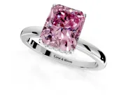 Solitaire Engagement Ring Setting for Fancy Pink Radiant Cut Center with Fine Wire Band and Prong Head in Platinum