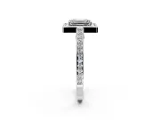 Halo Engagement Ring Setting for Emerald Cut Center with Framed Halo, Pave Band and Prong Head in Sterling Silver